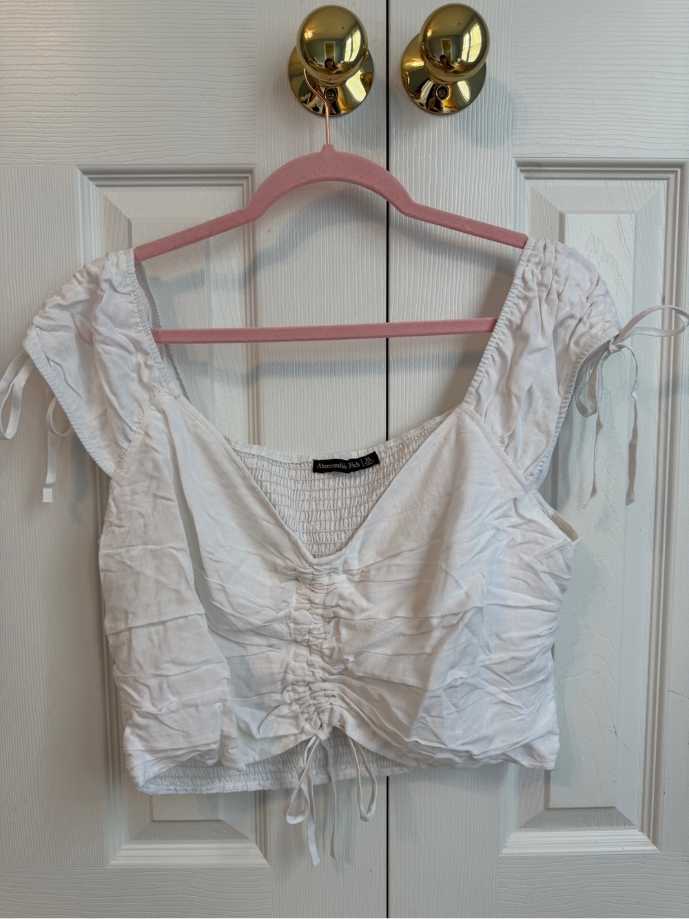 Abercrombie & Fitch White Cinched Front Crop Top